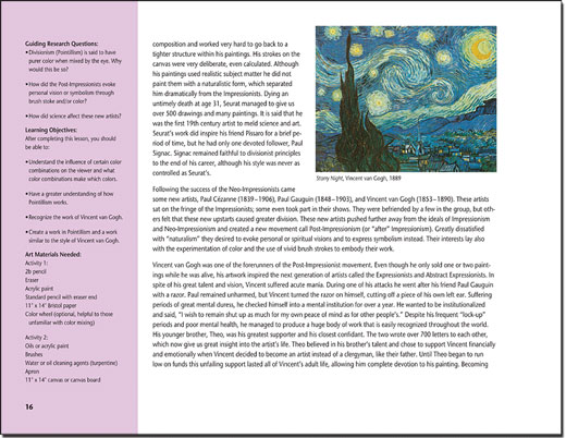 Drawing on History - Sample Page Art Curriculum Drawing on History - Van Gough Art Project - Homeschool High School Art Lesson